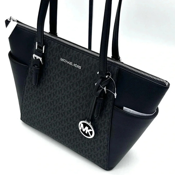 Michael Kors Large Charlotte Tote Bag Black/Silver (NWT) - Picture 6 of 10
